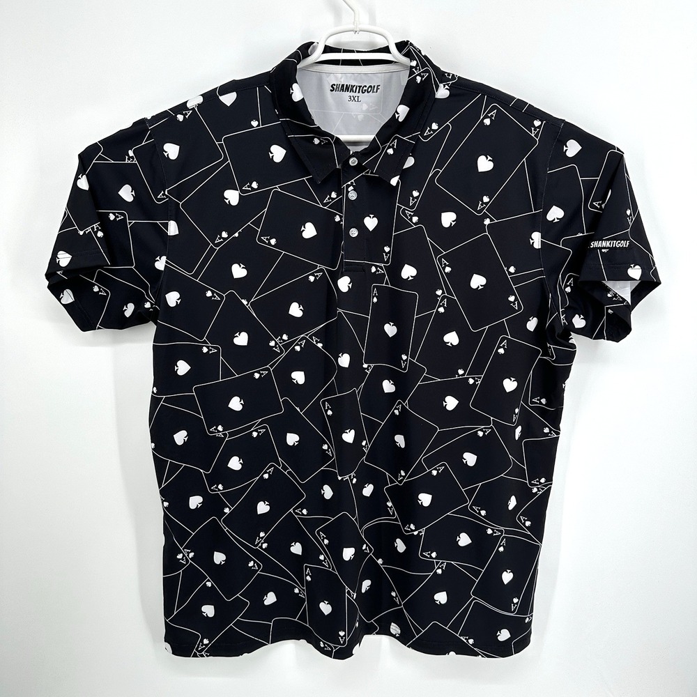 Shank It Golf Polo Mens 3XL Black Ace Of Spades Print Short Sleeve Gambling